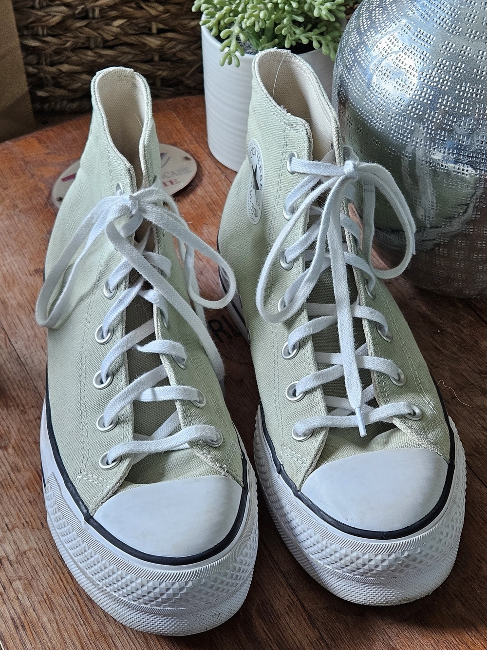 Light Sage Green High-Top Converse Sneakers - Casual Women’s Shoes - Picture 7 of 16